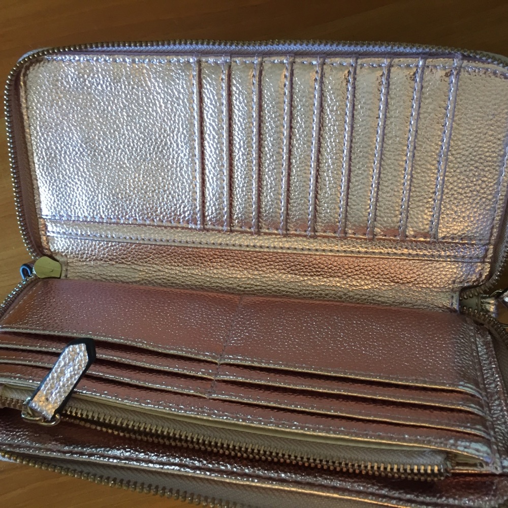 Metallic Pink Rose Wristlet Wallet - Picture 6 of 10